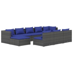 vidaXL 10-tlg. Garten-Lounge-Set mit Kissen Grau Poly Rattan