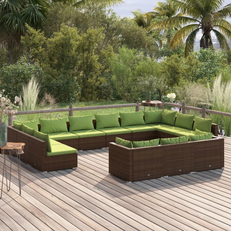 vidaXL 13-tlg. Garten-Lounge-Set mit Kissen Braun Poly Rattan vidaXL 13-tlg. Garten-Lounge-Set mit Kissen Braun Poly Rattan