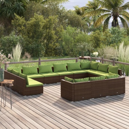 vidaXL 13-tlg. Garten-Lounge-Set mit Kissen Braun Poly Rattan