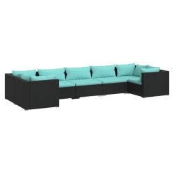 vidaXL 7-tlg. Garten-Lounge-Set mit Kissen Poly Rattan Schwarz