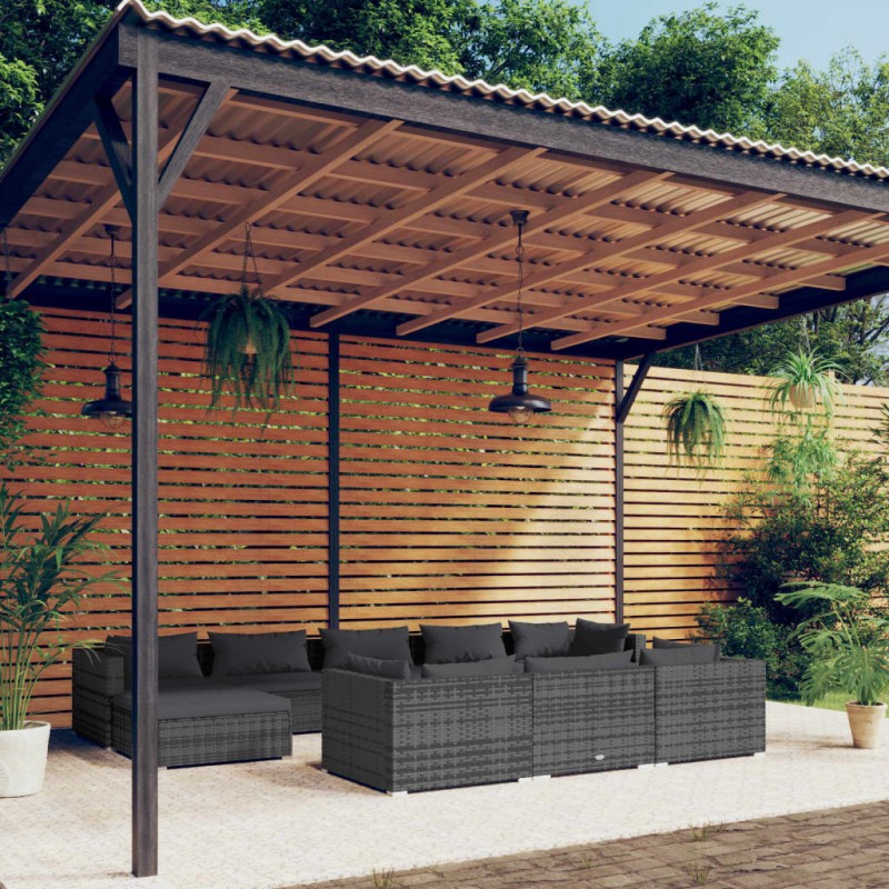 vidaXL 10-tlg. Garten-Lounge-Set mit Kissen Grau Poly Rattan vidaXL 10-tlg. Garten-Lounge-Set mit Kissen Grau Poly Rattan