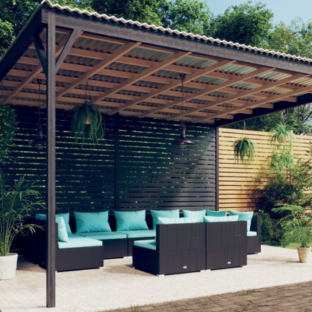vidaXL 9-tlg. Garten-Lounge-Set mit Kissen Schwarz Poly Rattan