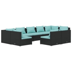 vidaXL 9-tlg. Garten-Lounge-Set mit Kissen Schwarz Poly Rattan