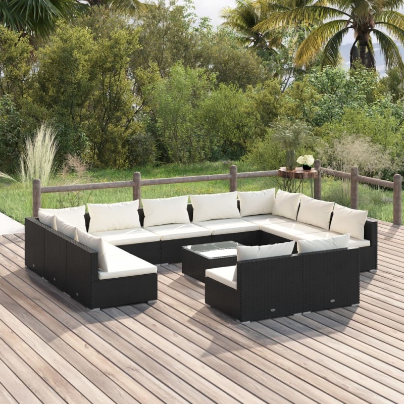 vidaXL 12-tlg. Garten-Lounge-Set mit Kissen Schwarz Poly Rattan vidaXL 12-tlg. Garten-Lounge-Set mit Kissen Schwarz Poly Rattan