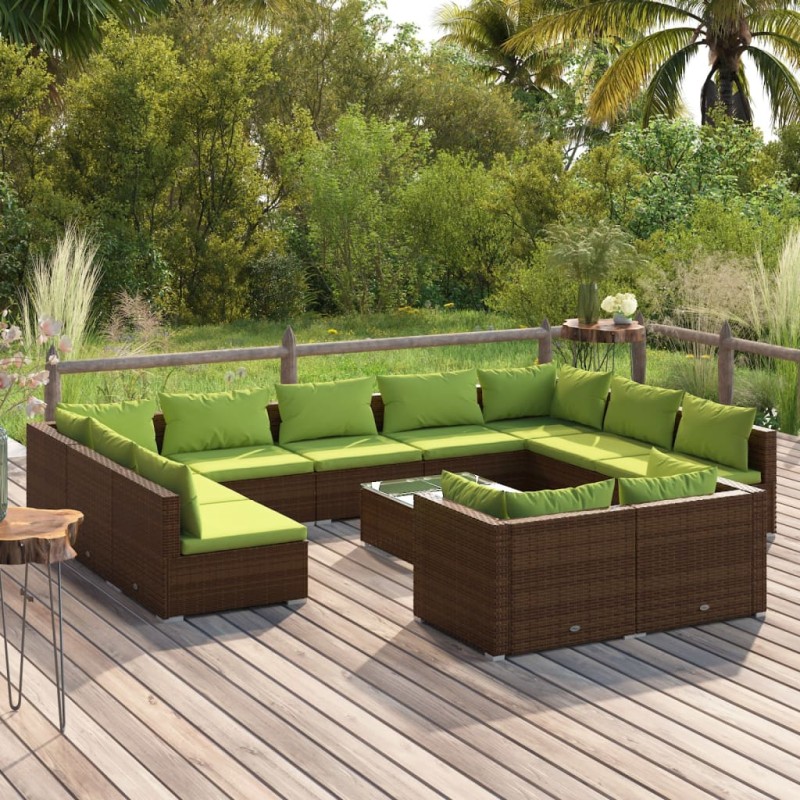 vidaXL 12-tlg. Garten-Lounge-Set mit Kissen Braun Poly Rattan vidaXL 12-tlg. Garten-Lounge-Set mit Kissen Braun Poly Rattan