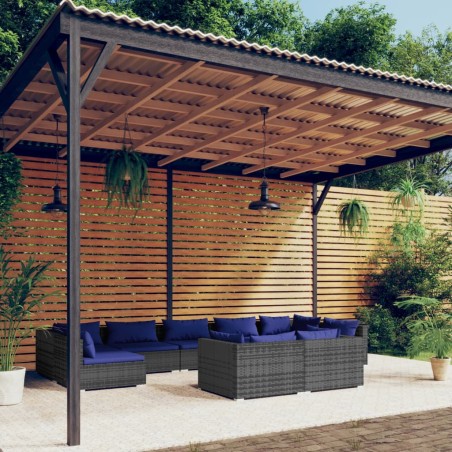 vidaXL 9-tlg. Garten-Lounge-Set mit Kissen Grau Poly Rattan