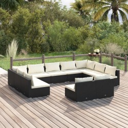 vidaXL 11-tlg. Garten-Lounge-Set mit Kissen Schwarz Poly Rattan