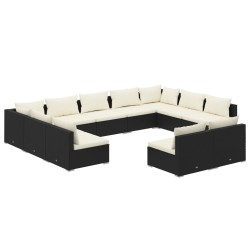vidaXL 11-tlg. Garten-Lounge-Set mit Kissen Schwarz Poly Rattan