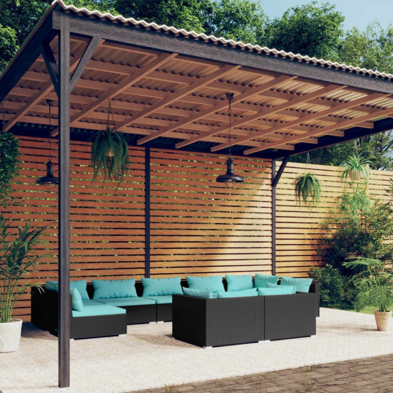 vidaXL 9-tlg. Garten-Lounge-Set mit Kissen Schwarz Poly Rattan vidaXL 9-tlg. Garten-Lounge-Set mit Kissen Schwarz Poly Rattan