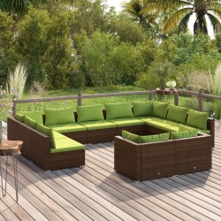 vidaXL 11-tlg. Garten-Lounge-Set mit Kissen Braun Poly Rattan