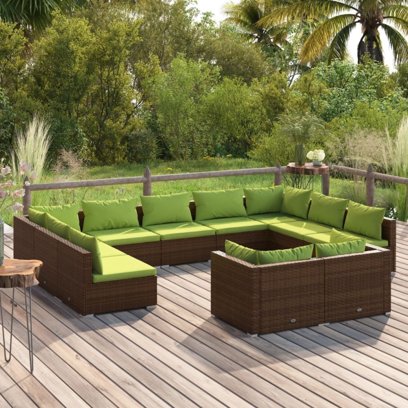 vidaXL 11-tlg. Garten-Lounge-Set mit Kissen Braun Poly Rattan vidaXL 11-tlg. Garten-Lounge-Set mit Kissen Braun Poly Rattan