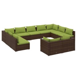 vidaXL 11-tlg. Garten-Lounge-Set mit Kissen Braun Poly Rattan