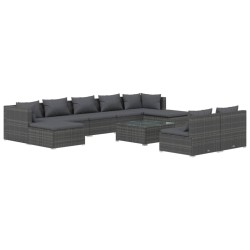 vidaXL 10-tlg. Garten-Lounge-Set mit Kissen Grau Poly Rattan