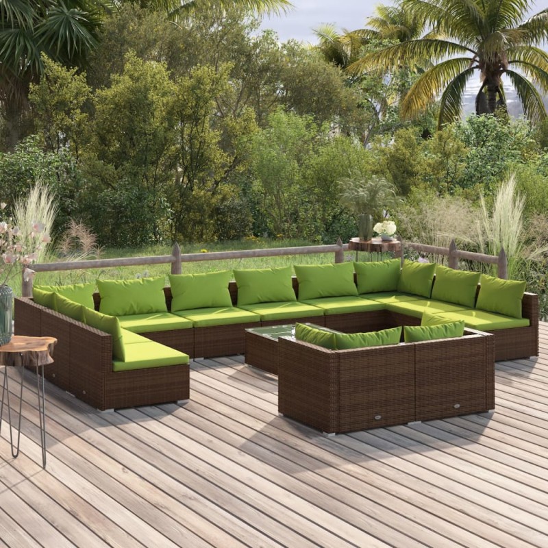 vidaXL 13-tlg. Garten-Lounge-Set mit Kissen Braun Poly Rattan vidaXL 13-tlg. Garten-Lounge-Set mit Kissen Braun Poly Rattan