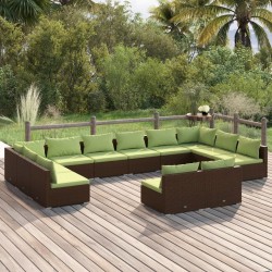 vidaXL 12-tlg. Garten-Lounge-Set mit Kissen Braun Poly Rattan