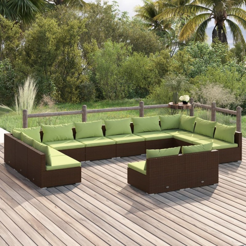 vidaXL 12-tlg. Garten-Lounge-Set mit Kissen Braun Poly Rattan vidaXL 12-tlg. Garten-Lounge-Set mit Kissen Braun Poly Rattan