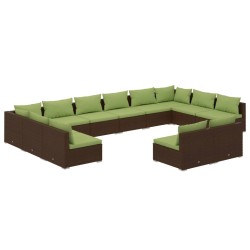 vidaXL 12-tlg. Garten-Lounge-Set mit Kissen Braun Poly Rattan