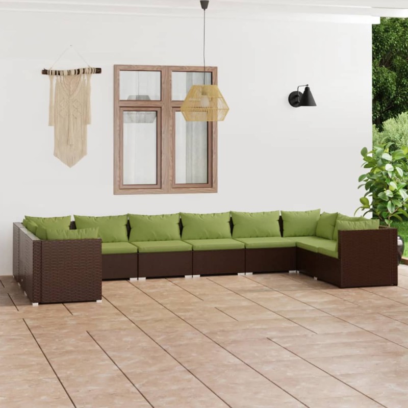 vidaXL 10-tlg. Garten-Lounge-Set mit Kissen Poly Rattan Braun vidaXL 10-tlg. Garten-Lounge-Set mit Kissen Poly Rattan Braun