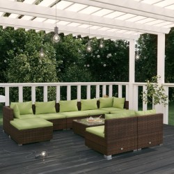 vidaXL 10-tlg. Garten-Lounge-Set mit Kissen Braun Poly Rattan
