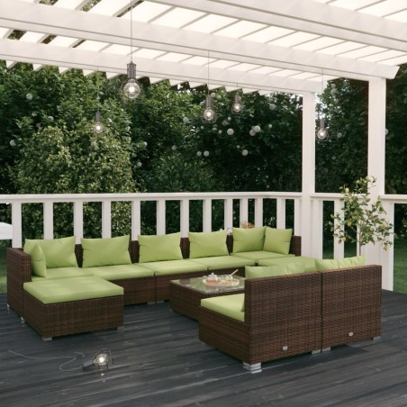vidaXL 10-tlg. Garten-Lounge-Set mit Kissen Braun Poly Rattan