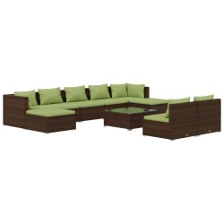 vidaXL 10-tlg. Garten-Lounge-Set mit Kissen Braun Poly Rattan
