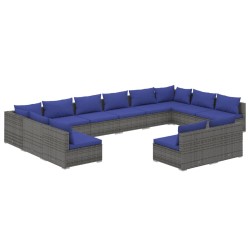 vidaXL 12-tlg. Garten-Lounge-Set mit Kissen Grau Poly Rattan