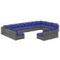 vidaXL 12-tlg. Garten-Lounge-Set mit Kissen Grau Poly Rattan vidaXL 12-tlg. Garten-Lounge-Set mit Kissen Grau Poly Rattan