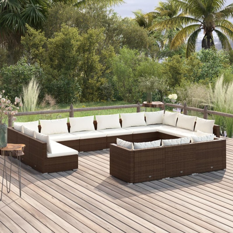 vidaXL 13-tlg. Garten-Lounge-Set mit Kissen Braun Poly Rattan vidaXL 13-tlg. Garten-Lounge-Set mit Kissen Braun Poly Rattan