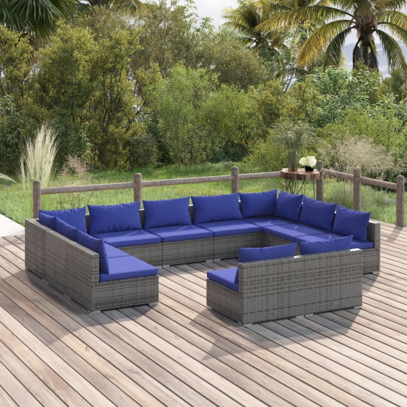 vidaXL 11-tlg. Garten-Lounge-Set mit Kissen Grau Poly Rattan vidaXL 11-tlg. Garten-Lounge-Set mit Kissen Grau Poly Rattan