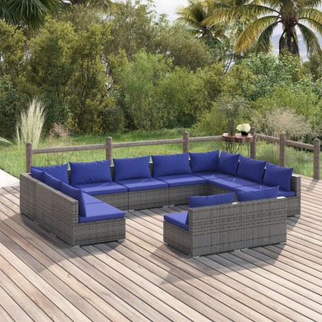 vidaXL 11-tlg. Garten-Lounge-Set mit Kissen Grau Poly Rattan