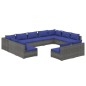 vidaXL 11-tlg. Garten-Lounge-Set mit Kissen Grau Poly Rattan vidaXL 11-tlg. Garten-Lounge-Set mit Kissen Grau Poly Rattan