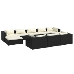 vidaXL 10-tlg. Garten-Lounge-Set mit Kissen Schwarz Poly Rattan