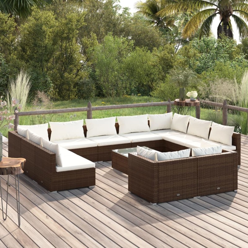 vidaXL 12-tlg. Garten-Lounge-Set mit Kissen Braun Poly Rattan vidaXL 12-tlg. Garten-Lounge-Set mit Kissen Braun Poly Rattan