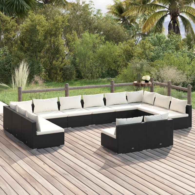 vidaXL 12-tlg. Garten-Lounge-Set mit Kissen Schwarz Poly Rattan vidaXL 12-tlg. Garten-Lounge-Set mit Kissen Schwarz Poly Rattan
