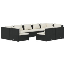 vidaXL 9-tlg. Garten-Lounge-Set mit Kissen Schwarz Poly Rattan