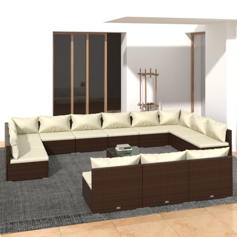vidaXL 13-tlg. Garten-Lounge-Set mit Kissen Braun Poly Rattan vidaXL 13-tlg. Garten-Lounge-Set mit Kissen Braun Poly Rattan