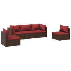 vidaXL 5-tlg. Garten-Lounge-Set mit Kissen Poly Rattan Braun