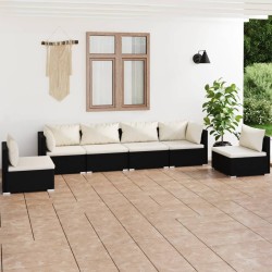 vidaXL 6-tlg. Garten-Lounge-Set mit Kissen Poly Rattan Schwarz
