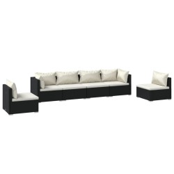 vidaXL 6-tlg. Garten-Lounge-Set mit Kissen Poly Rattan Schwarz