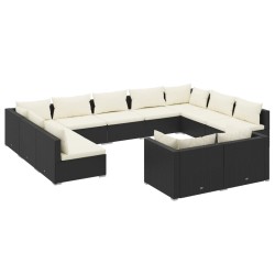 vidaXL 11-tlg. Garten-Lounge-Set mit Kissen Schwarz Poly Rattan