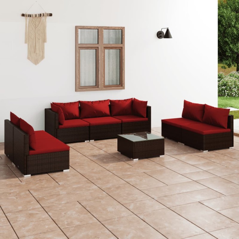 vidaXL 8-tlg. Garten-Lounge-Set mit Kissen Poly Rattan Braun vidaXL 8-tlg. Garten-Lounge-Set mit Kissen Poly Rattan Braun