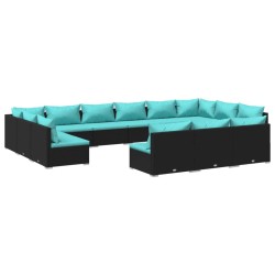 vidaXL 13-tlg. Garten-Lounge-Set mit Kissen Schwarz Poly Rattan