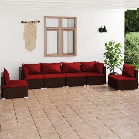 vidaXL 6-tlg. Garten-Lounge-Set mit Kissen Poly Rattan Braun