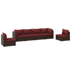 vidaXL 6-tlg. Garten-Lounge-Set mit Kissen Poly Rattan Braun
