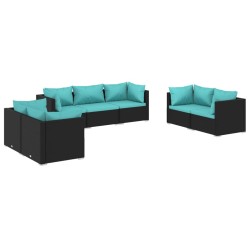 vidaXL 7-tlg. Garten-Lounge-Set mit Kissen Poly Rattan Schwarz