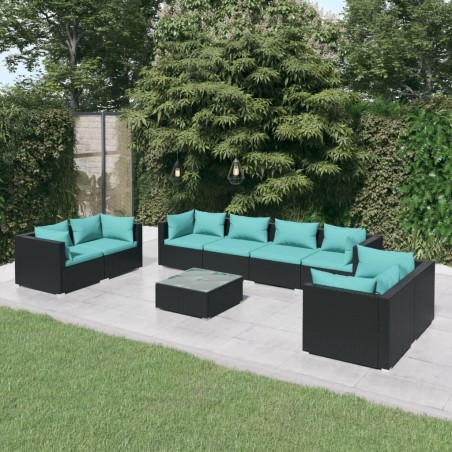 vidaXL 9-tlg. Garten-Lounge-Set mit Kissen Poly Rattan Schwarz