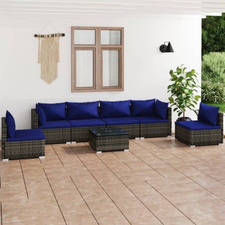 vidaXL 7-tlg. Garten-Lounge-Set mit Kissen Poly Rattan Grau