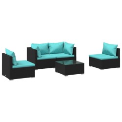 vidaXL 5-tlg. Garten-Lounge-Set mit Kissen Poly Rattan Schwarz