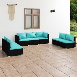 vidaXL 7-tlg. Garten-Lounge-Set mit Kissen Poly Rattan Schwarz