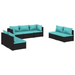 vidaXL 7-tlg. Garten-Lounge-Set mit Kissen Poly Rattan Schwarz